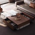 thumbnail image 2 of Mesa de centro de piedra italiana, mesa de diseño cuadrada de madera maciza, sala de estar compacta de lujo, diseño híbrido resistente al calor/fácil de limpiar y premium, 2 of 4