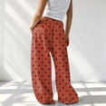 thumbnail image 4 of Textilo Polka Dot Pants for Women Wide Leg Elastic High Waisted Pants with Pockets Drawstring Trousers Baggy Comfy Casual Lounge Fall Winter Clothes,Brown S, 4 of 5