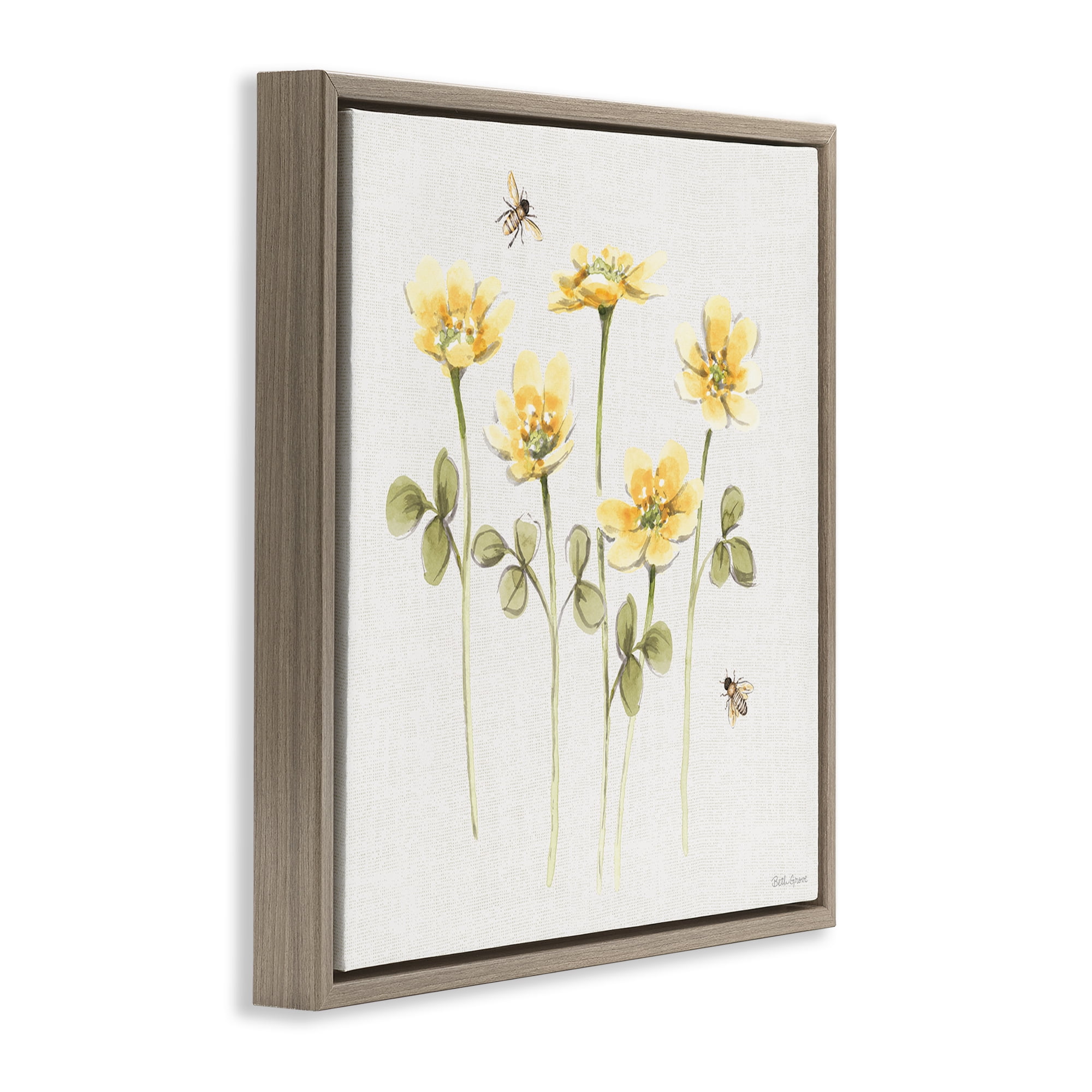Stupell Industries Sweet Yellow Honey Flowers Brown Framed Floater Canvas Wall Art, design by Beth Grove