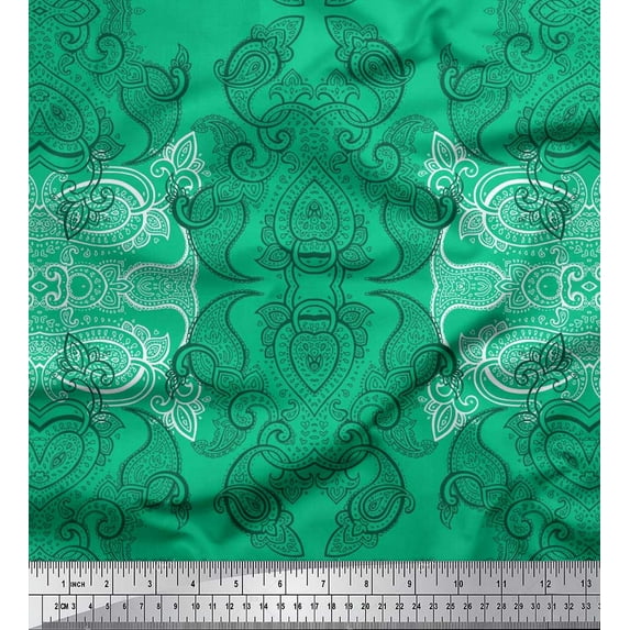 Soimoi Velvet Fabric Black Sketch Paisley Print Fabric by The Yard 58 Inch Wide