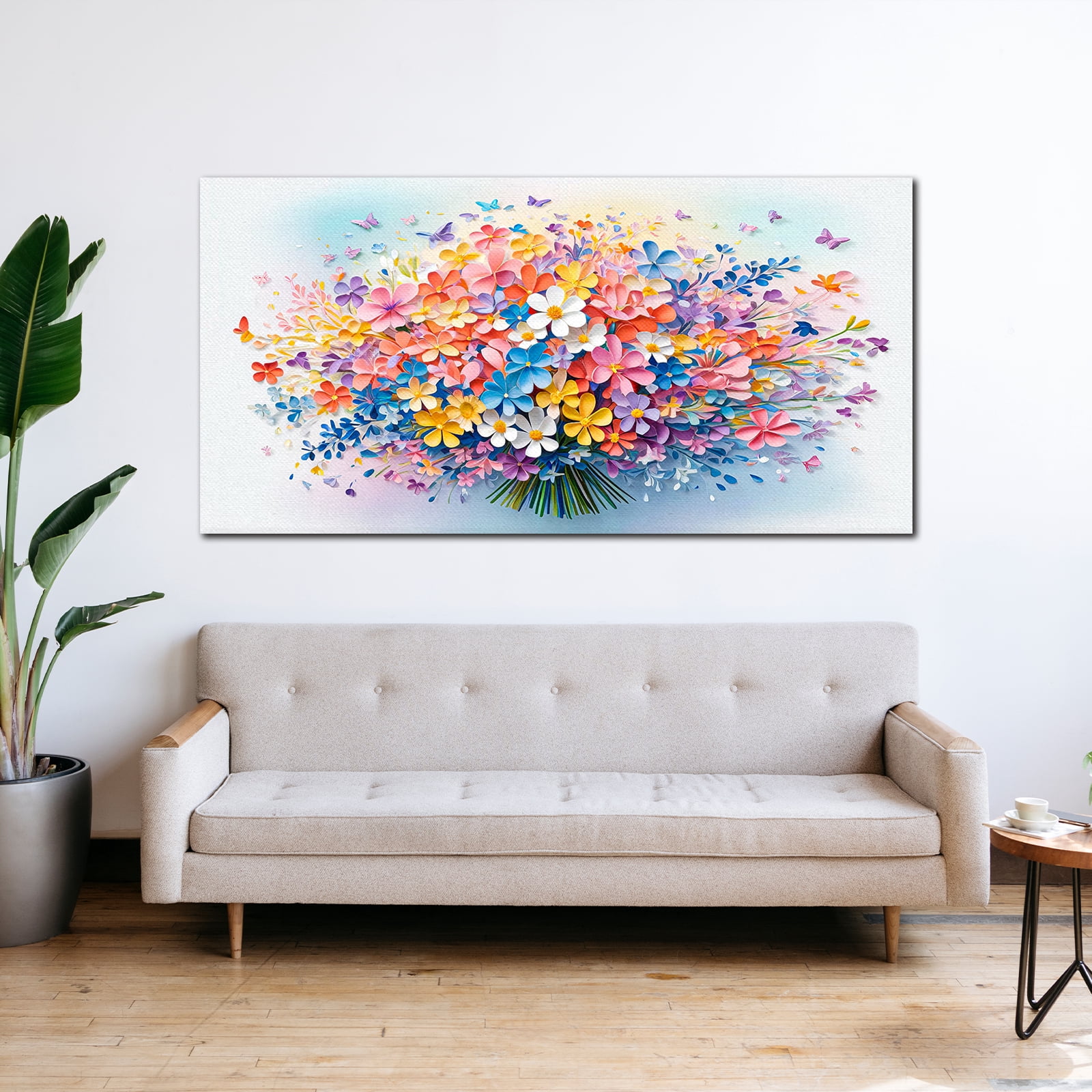 Oversized Floral Paintings, Large Canvas Wall Art for Living Room Bedroom Decor, Abstract Landscape Artwork Nature Flower Pictures Prints for Office Home 40x20"