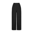 thumbnail image 5 of Olyvenn Women's Elegant Flowy Dress Pants Front Pleated High Waisted Cotton Linen Casual Wide Leg Loose Palazzo Trousers with Pockets Black 4, 5 of 5