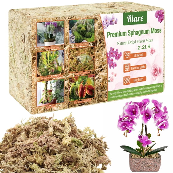 Riare 2.2 LBS Premium Sphagnum Moss- Natural Long Fibered Sphagnum Peat Moss Plants Moss Dried, Carnivorous Plants Moss Orchid Potting Mix