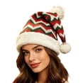 thumbnail image 4 of Chevron Knit Santa Hat Red Green White Pom Pom Holiday Christmas Hat, 4 of 4