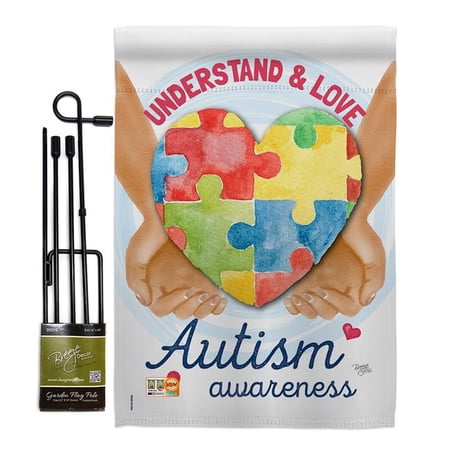 Breeze Decor BD-ST-GS-115131-IP-BO-D-US18-BD 13 x 18.5 in. Understand Autism Awareness Inspirational Support Impressions Decorative Vertical Double Sided Garden Flag Set with Banner Pole