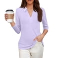 thumbnail image 4 of CIENVNSTG 2026 Women's 3/4 Length Sleeve V-Neck Lapel Collar Solid Tops Loose Fitted Lightweight Soft Dressy Basic Tees for Summer Business Work Daily Casual Outfits Light Purple L, 4 of 4
