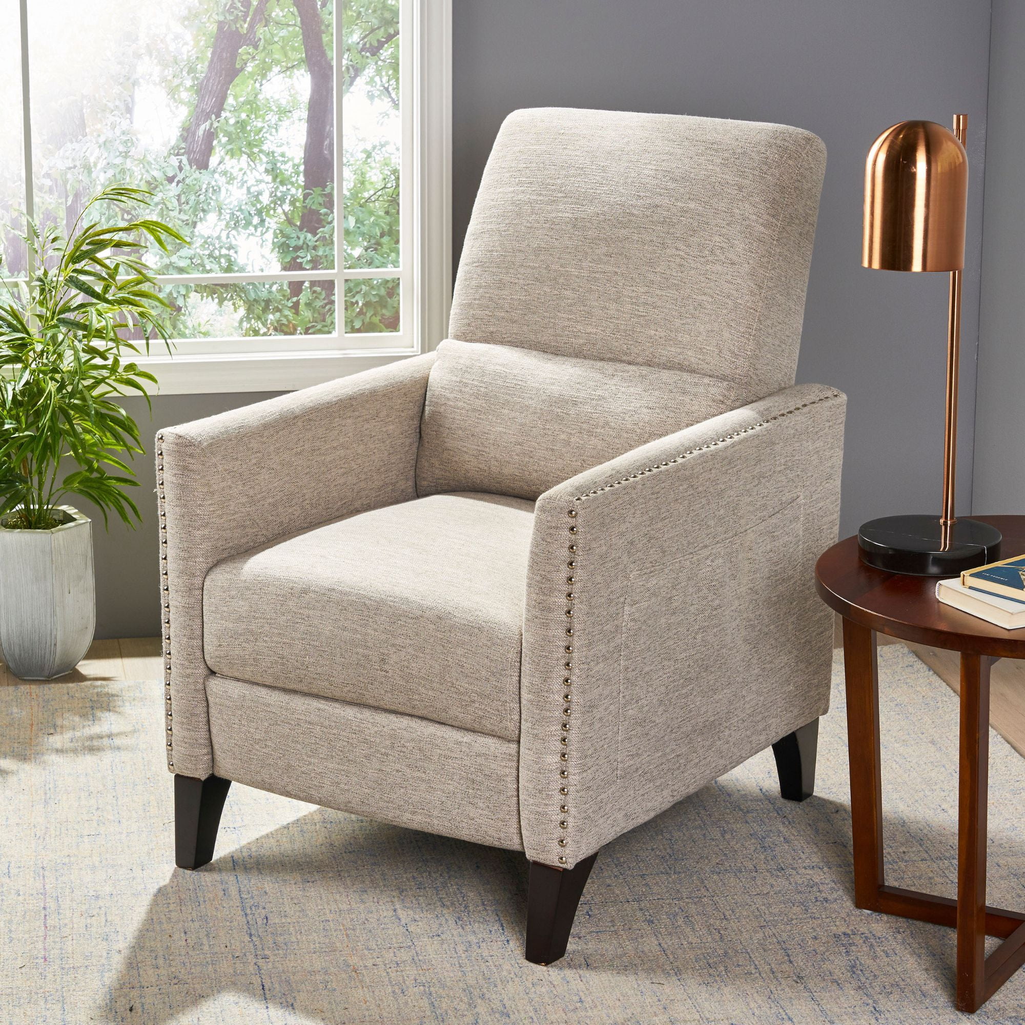 Noble House Pale Standard Contemporary Push Back Recliner, Gray