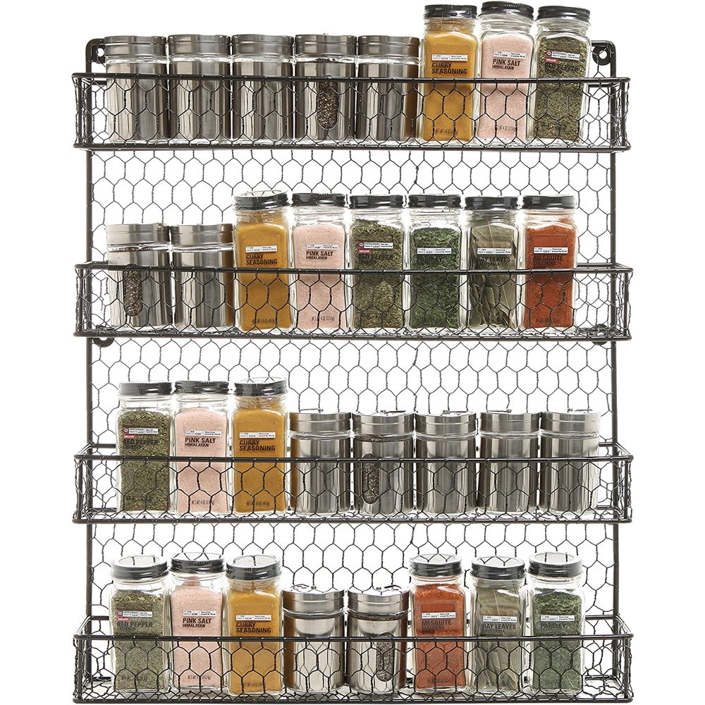 Metal Spice Rack Kitchen Wall Mount 4 Tier Metal Wire Spices Organizer