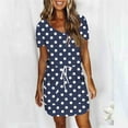 thumbnail image 4 of LOVZFMLL Robe Mi-Mollet à Manches Courtes et Col en V Unie pour Femme Bleu Marine m, 4 of 6