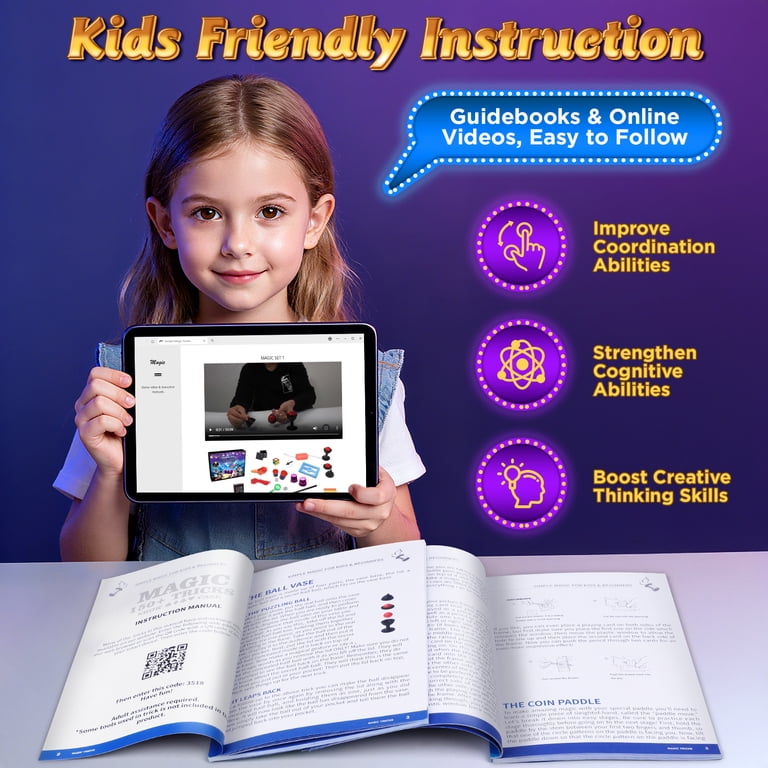 Carsky Kids Magic Kit with 300+ Tricks, Video Tutorial, Cape and