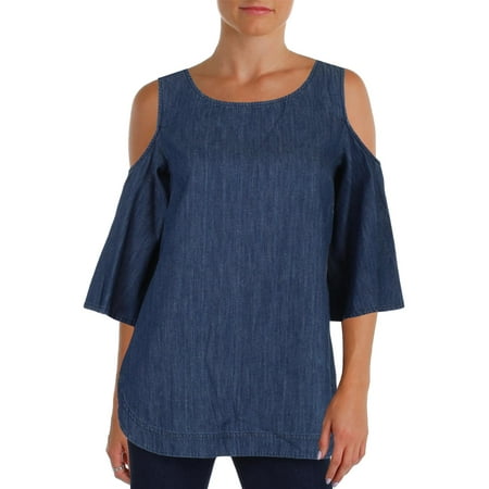 Denim - Lauren Ralph Lauren Womens Kadian Denim Shirred Pullover Top