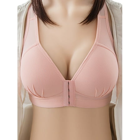 Xuanfei Women Rib Front Buckle Backless Push Up Full Coverage Bra