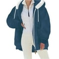 thumbnail image 2 of Sherpa Lined Jacket Women Casual Plus Size Fuzzy Fleece Jackets Zip Up Oversized Long Sleeve Warm Winter Coats With Hood Navy XL, 2 of 9