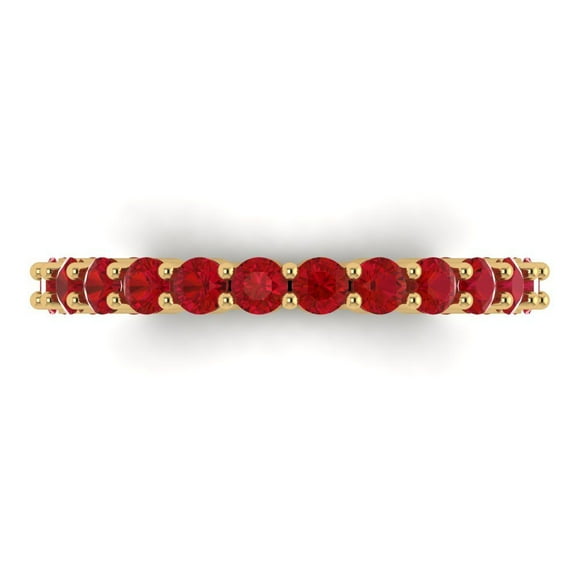 1.2 ctw Wedding Band for Women - 18K Yellow Gold Simulated Ruby Stackable Eternity Ring