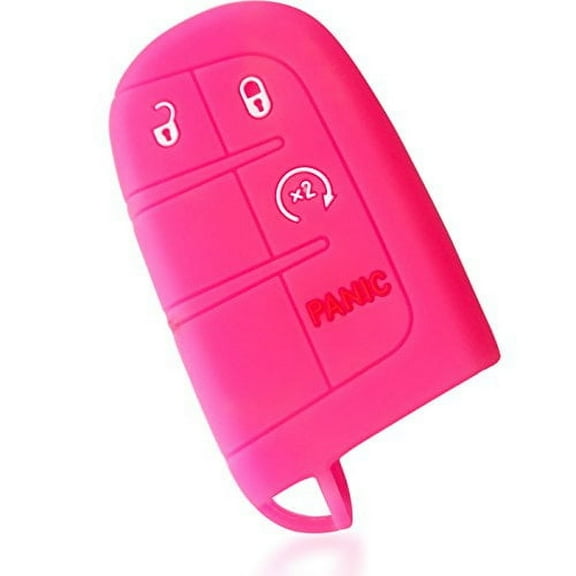 Dobrev 4 Button Silicone Case Protector Key Fob Smart Car Remote Holder for Dodge Ram Durango Challenger Jeep Grand Cherokee Smart Key (Pink)