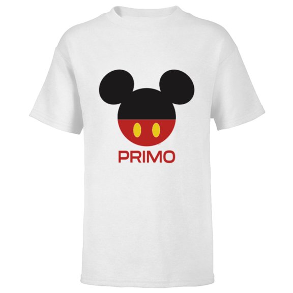 Disney Mickey Mouse Red Shorts Icon Primo Familia Spanish- Short Sleeve T-Shirt for Kids - Customized-White