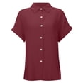 thumbnail image 5 of Yievot Button Down Shirts for Women Collared Short Sleeve Side Slit Textured Lightweight Casual Office Tops with Pocket, 5 of 7