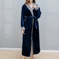 thumbnail image 2 of Defitshape Women's Full Length Plush Robe Ladies Soft Long Sleeve Shawl Collor Warm Kimono SPA Hotel Hot Tub Bath Lounge Shower Long Fuzzy Fleece Bathrobe with Pockets Navy Large, 2 of 4