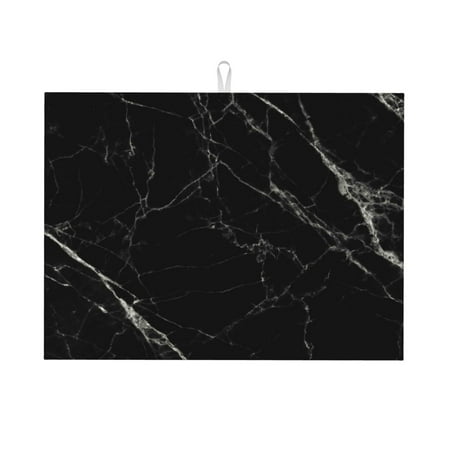 

Large Dish Drying Mats for Kitchen Counter - Black Marble 18x24In Anti-Slip Absorbent Microfiber Drying Mat for Kitchen Counter Mat Dish Rack Mat with Hanging Loop