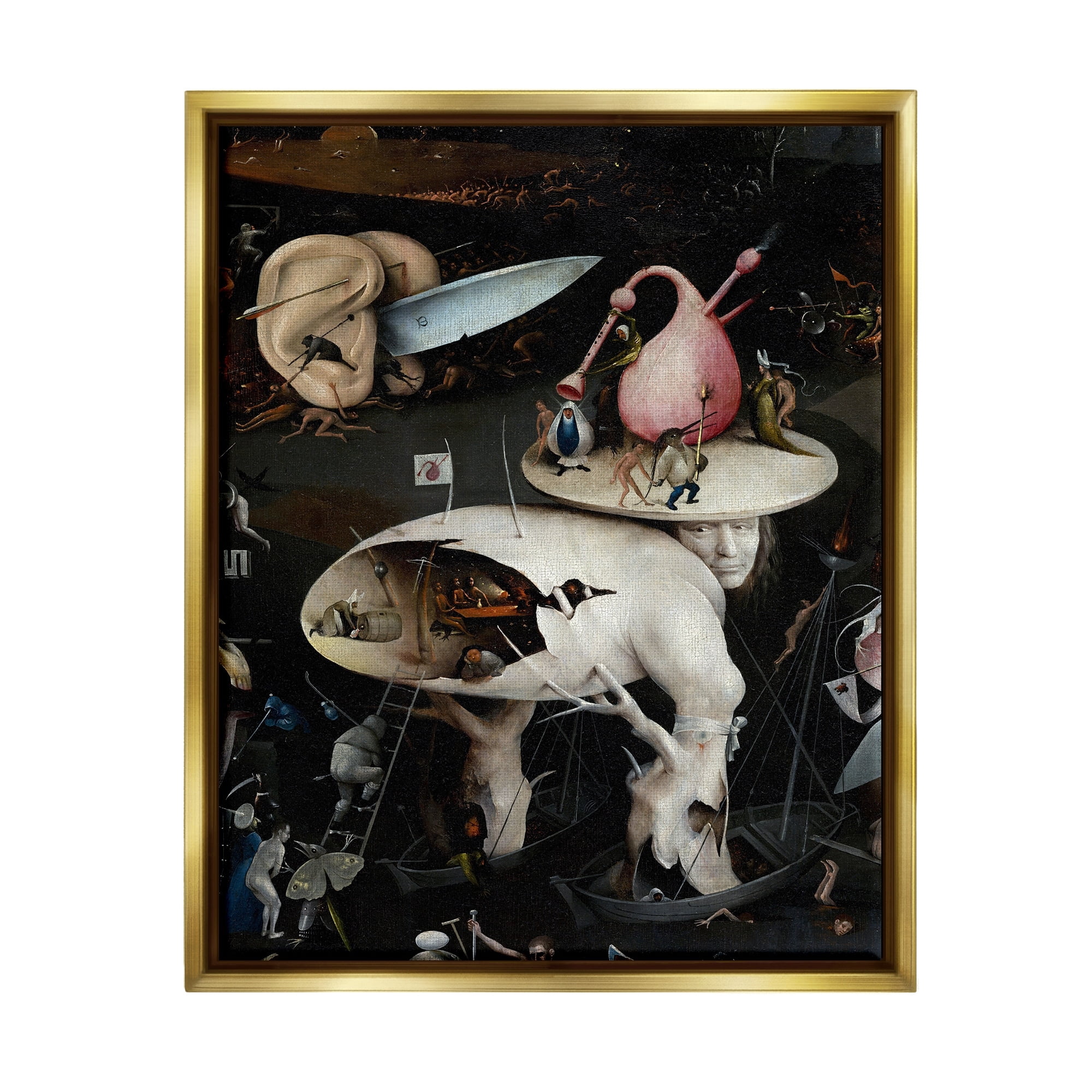 Stupell Industries Garden of Earthly Delights Right Panel Detail Hieronymus Bosch Painting Painting Metallic Gold Floating Framed Canvas Print Wall Art, Design by one1000paintings