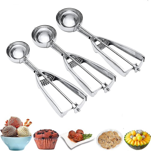 Juego de 3 palas para galletas, acero inoxidable Er con gatillo de liberación, pala para galletas grande, mediana y pequeña para hornear, pala para galletas