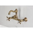 thumbnail image 2 of Kingston Brass KS3253BEX Essex Double-Handle Wall-Mount Bridge Kitchen Faucet, Antique Brass, 2 of 7