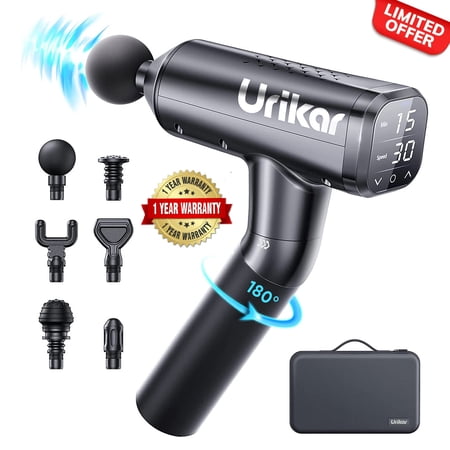 Urikar Massage Gun  14mm Deep Muscle Massage Gun 180° Rotatable Handheld Deep Tissue Percussion Massager for Neck Back Shoulder Pain Relief  45lbs Stall Force  30 Speed Levels