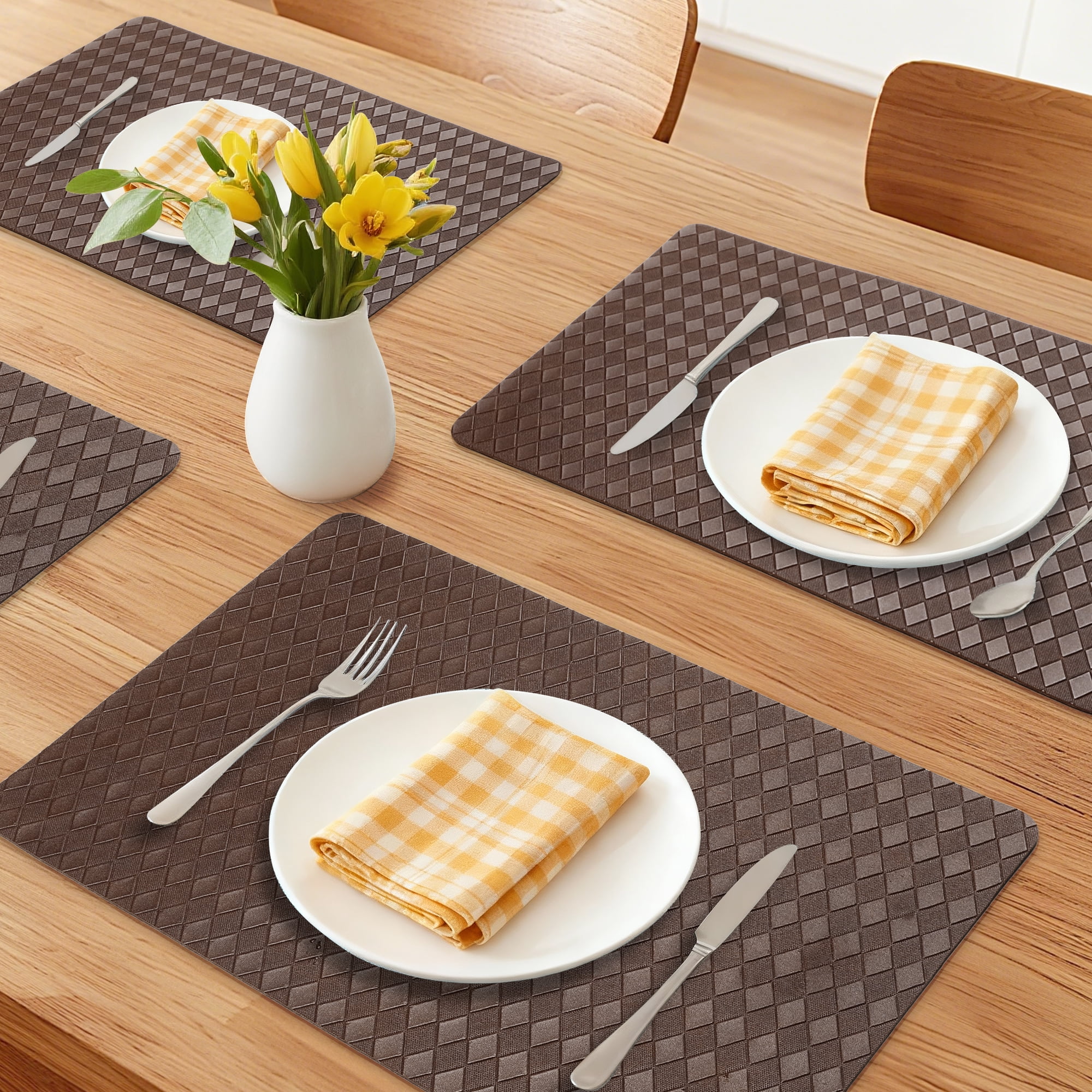 Unique Bargains Set of 6 Leather Placemats for Kitchen Dining Table Dark Brown