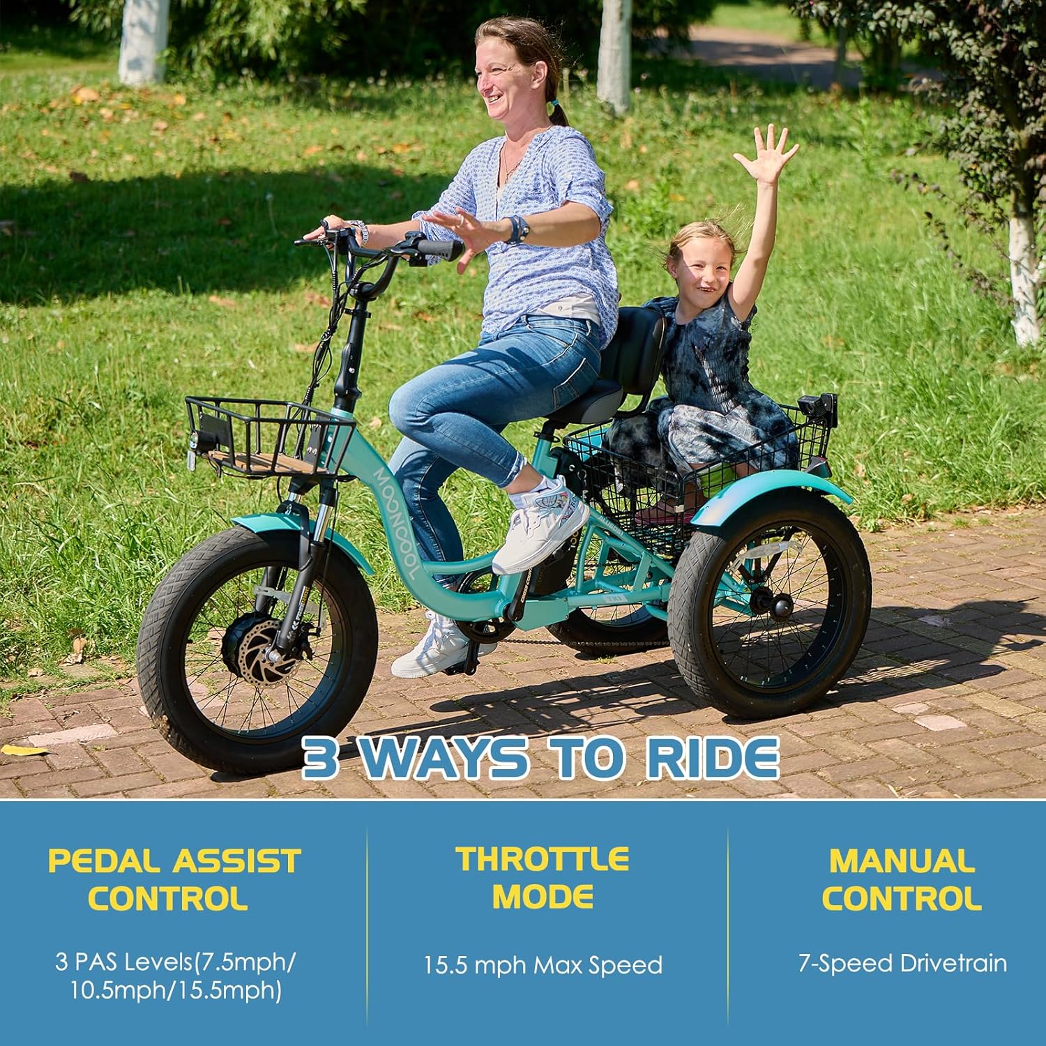 Lilypelle Electric Tricycle for Adults, 45miles Long Range, 500W(Peak Power 750W) 48V 15AH Step-Thru Electric Trike, with 20"x4" Fat Tire & rearview mirror