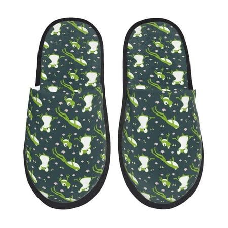 Balery Green Frogs Slient Indoor Furry Fleece Comfort House Shoes Soft Non-Slip Home Shoes Cotton slippers House Slippers-- Large