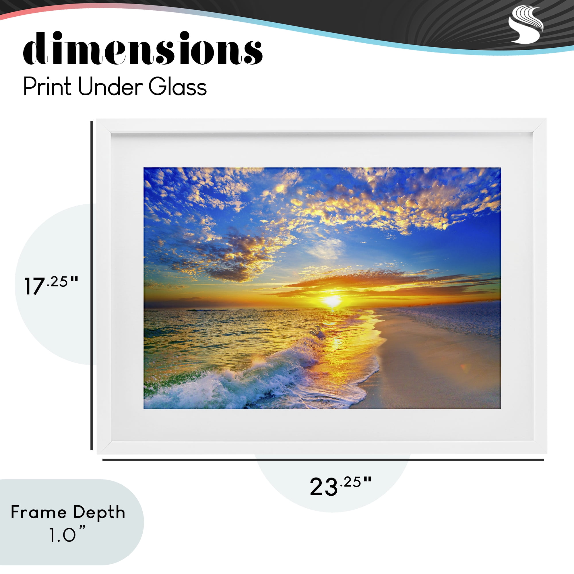 Stupell Industries Golden Sunset Beach Blue Sky White Framed Print Under Glass, design by Eszra Tanner