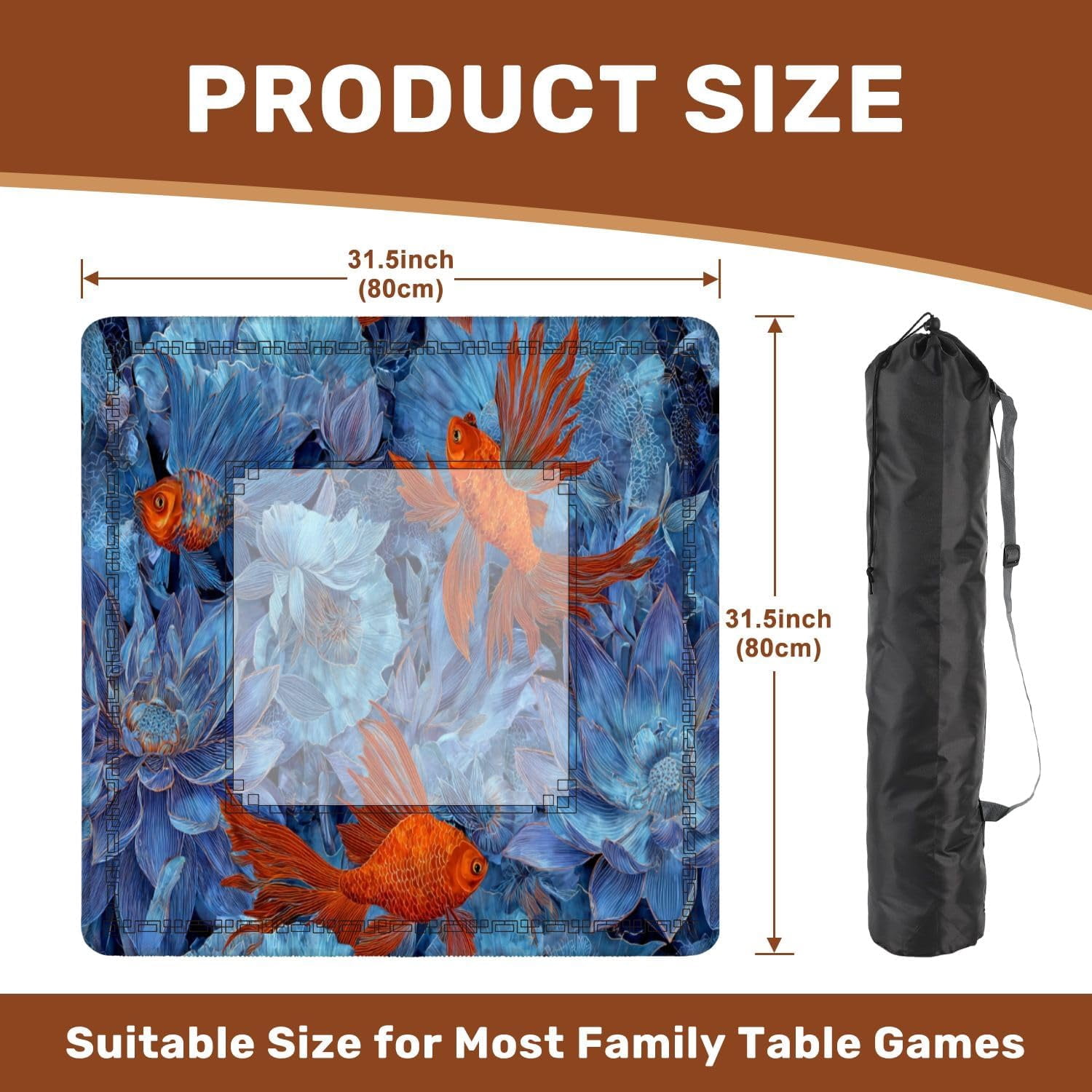 Mahjong Mat 31.5" x 31.5" Graceful Lotus Pond Watercolor Painting Soft Pastels Non-Slip Noise Reduction Mahjong Tiles Table Cover for Dominoes Poker Card Board and Tile Games