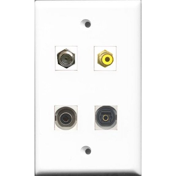 RiteAV 1 Port RCA Yellow and 1 Port Coax Cable TV- F-Type and 1 Port Toslink and 1 Port 3.5mm Wall Plate