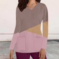 thumbnail image 2 of TFEOQRY Scrubs for Women Color Block Medical Nursing Uniform Contrast Color Long Sleeve V-Neck Pocket Nursing Top-Brown, 2 of 5