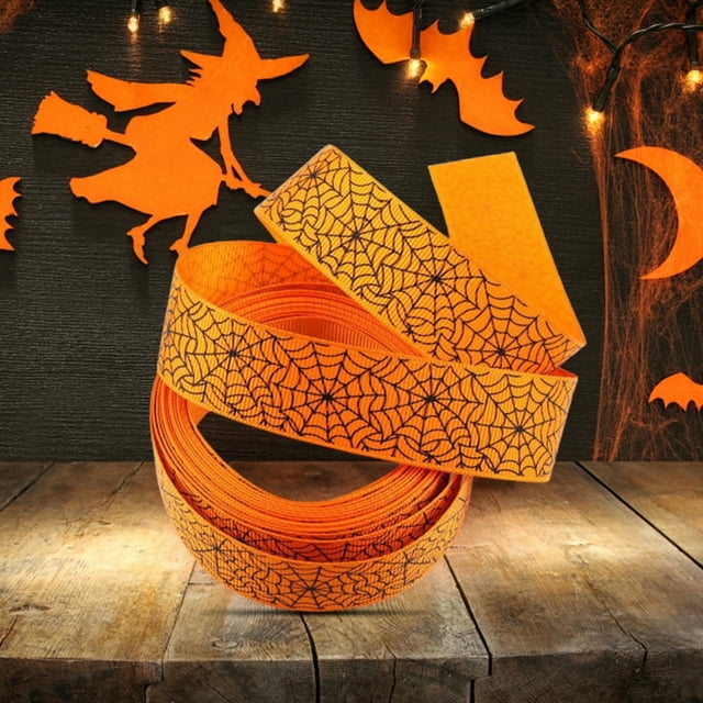 Eco-friendly Halloween Ribbon Wear Resistant DIY Fadeless Spiders Pattern Printed Ribbon for Party Style A One Size