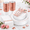200pcs White and Rose Gold Plastic Dinnerware, variant on 216pcs Rainbow Plastic Plates Party Dinnerware Set with Cups and Silverware