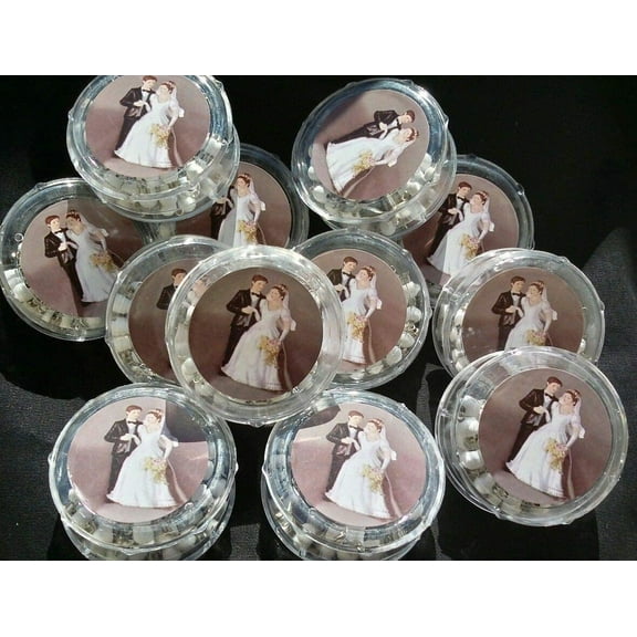 12pc Faux Pearl Plastic Wedding Rosaries/Wedding Favor/Party Favor/bride and Groom Pic in the Middle/wedding rosary