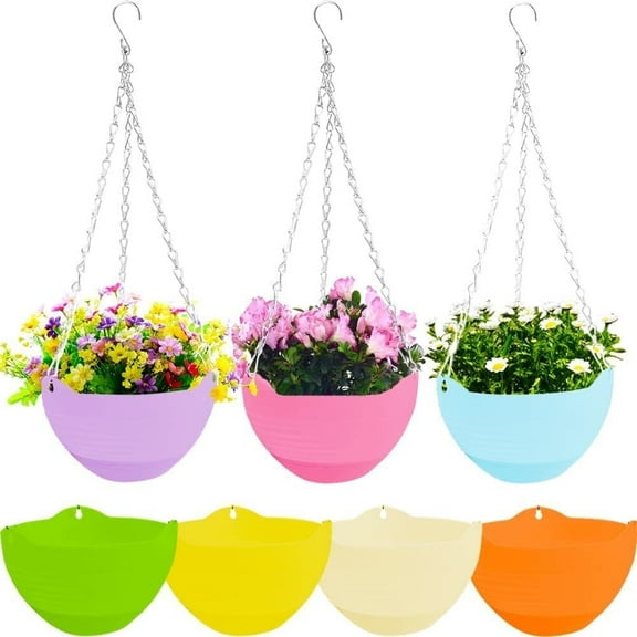Colorful Hanging Planters With Triple-Chain Hanger 7 Count Garden Decor