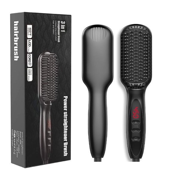 Brosse Lissante Électrique 3 en 1 pour Hommes et Femmes, Fer à Lisser pour Cheveux et Barbe, Coiffeur pour Friser, Fer à Lisser, Brosse Chauffante Peigne, Parfait pour la Maison et les Voyages