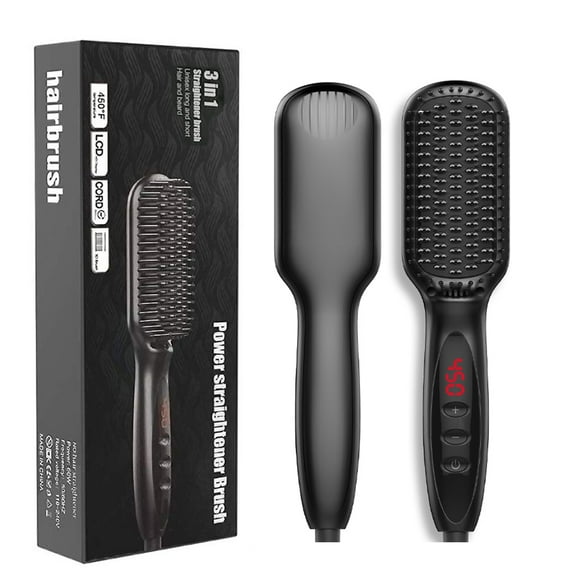 3 in 1 Electric Hair Straightener Brush for Men Women, Hair Beard Straightener, Curling Hair Styler Straightening Iron Straightener Heat Brush Comb, Perfect For Home Travel