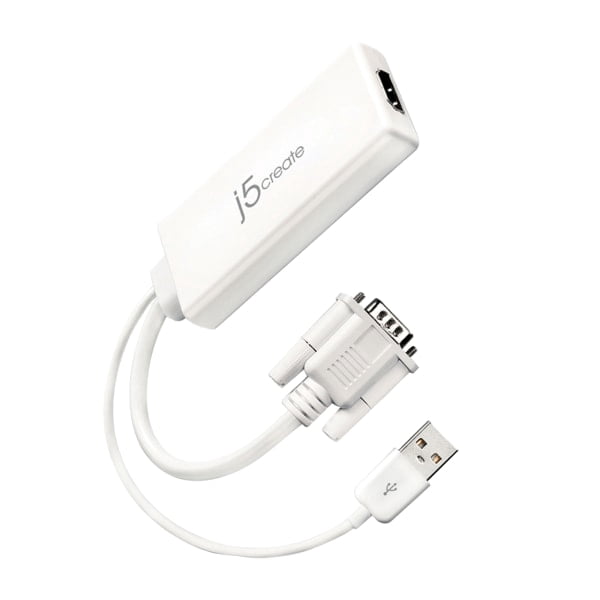 j5create JDA214 VGA to HDMI Cable with Built-in USB Power Cable, White