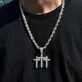 thumbnail image 2 of Mens Large Fully Iced Out Triple Cross Pendant with 24" Chain – Hip Hop Bling Necklace with Simulated Diamonds, Gift for Him -Silver, 2 of 4