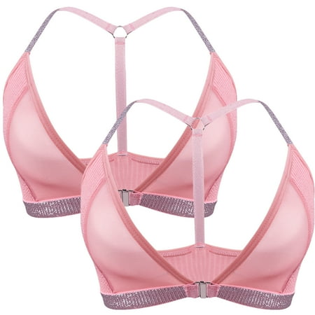 Womens Sexy Plunge Bras Racerback Breathable Bra Tops Triangle Deep V Plunge Bralettes No Underwire Front Closure Crop Bra Lightweight Backless Silver Straps Bra Underwear
