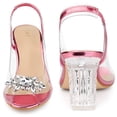 thumbnail image 5 of BLISSFUL STEP Women's Shoes Clear Slingback Rhinestone Peep Toe Block Heel Sandals Pink 10, 5 of 6