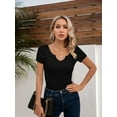 thumbnail image 3 of Women Tops Crew Neck Shirts Short Sleeve Casual Ribbed Slim Fitted T Shirts for Summer, 3 of 4