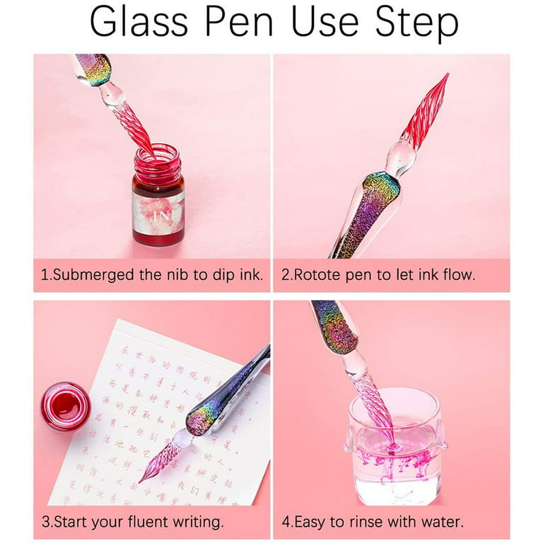 Crystal Glass Dip Pen Ink Set-Dip Pen with 12 Color Ink bottles
