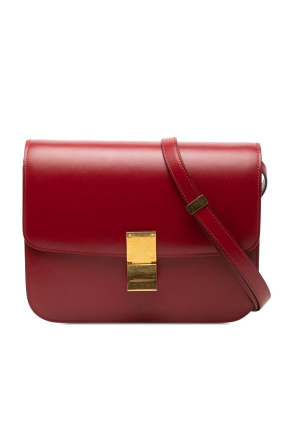 Pre-Owned Celine Classic Box Medium Crossbody Shoulder Bag, Red Leather, Women's CELINE