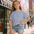 thumbnail image 2 of Girls Short Sleeve T Shirts Athletic Crewneck Crop Tops Basic Tees for Kids,Sky Blue, 2 of 6