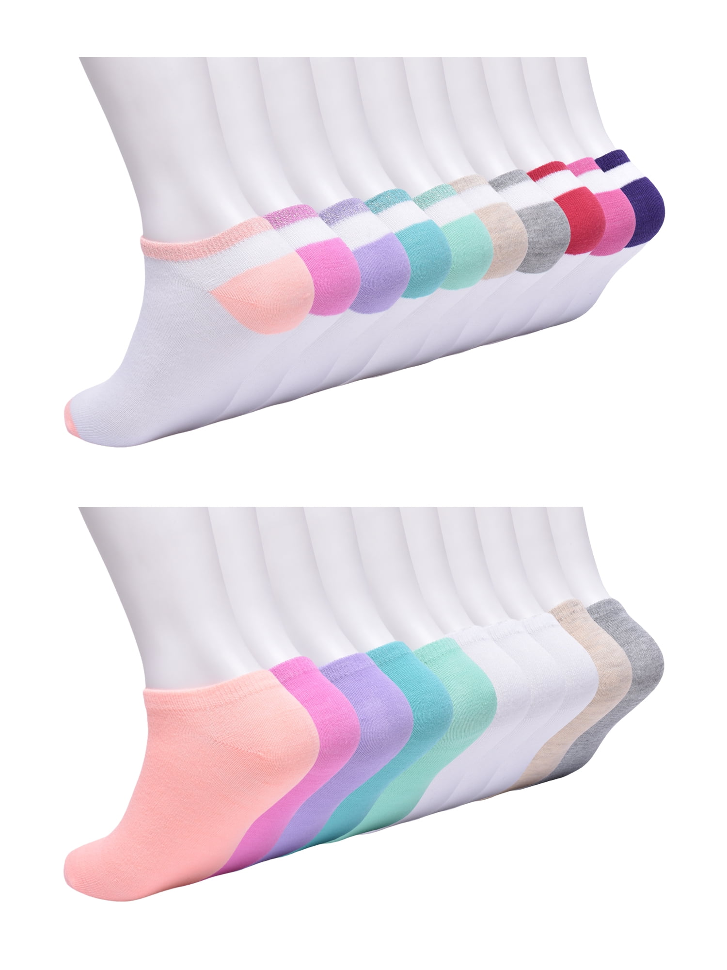 Wonder Nation Girls No Show Socks, 20-Pack, Sizes S-L