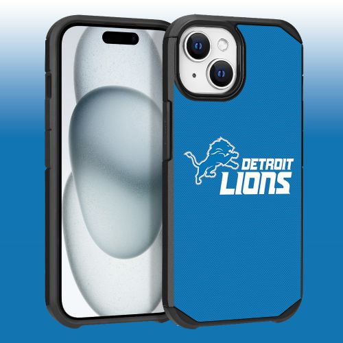 Apple iPhone 15 Plus (6.7) - NFL Licensed Detroit Lions Team Logo on Blue Textured Dual Layer Case